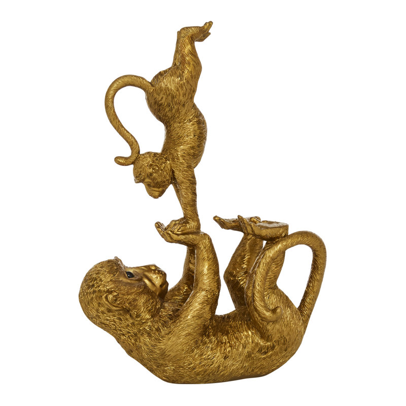Polystone Monkey Decorative Gold Sculpture
