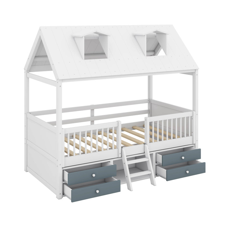 Twin Size Wood House Bed, White