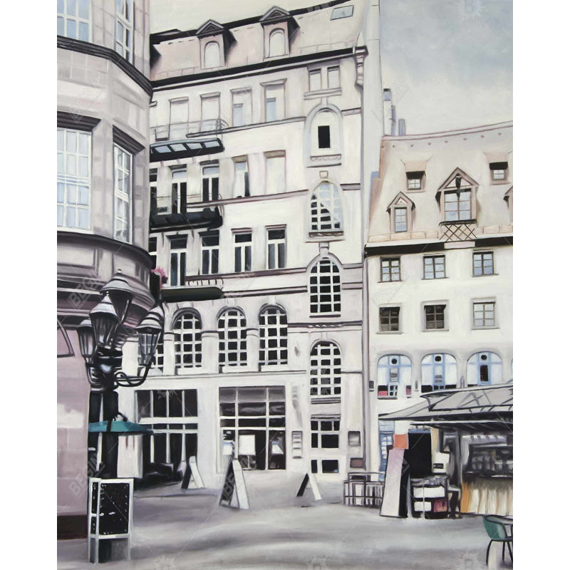 "Scène de rue en Allemagne" sur toile, H 60 po x l 48 po