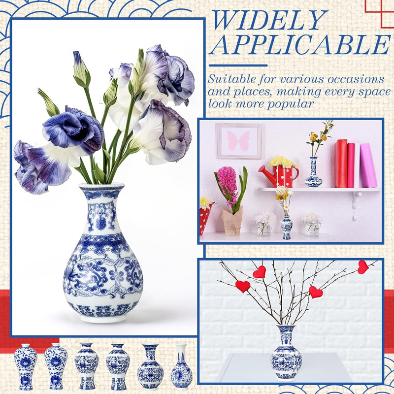12 petits vases bleus et blancs, 12 petits vases chinois, classique | Vases en céramique rétro de style oriental fait à la main, centre de table, tablettes décoratives, petits arrangements floraux, utilisation de bureau à la maison
