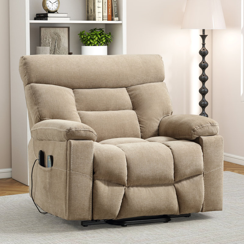 43.3'' Modern Premium  Chenille Power Lift Assist Recliner Chair with Heated Massage & Side Pocket, Light Brown