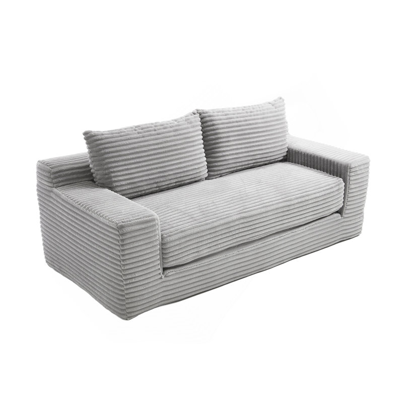 Canapé-causeuse avec mousse à mémoire de forme et structure en acier - sans assemblage, conception convertible 2-en-1, tissu en velours côtelé - canapé compact pour les petits espaces, les appartements, le bureau à domicile et la chambre à coucher (gris)