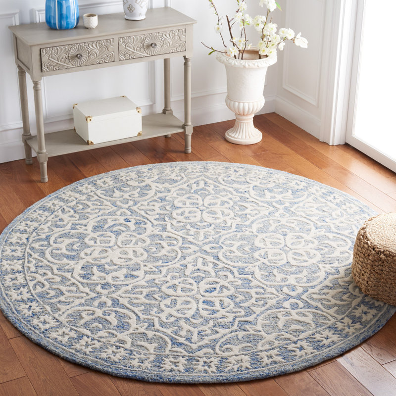 Tapis damassé en laine et en coton touffeté à la main Druanne, Rond 6 pi