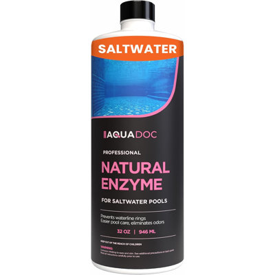 Traitement d'enzyme de piscine pour les piscines d'eau salée - Enveloppes de piscine pour le soin de la ligne de flottaison, le contrôle de l'huile et la clarté - Fabriqué aux États-Unis - AquaDoc - 32 oz