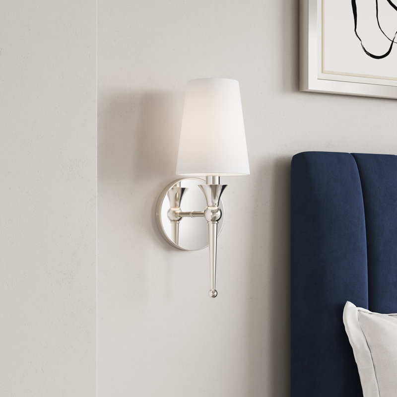 Codding 14" Tall Steel Armed Sconce with Fabric Shade, Polished Nickel