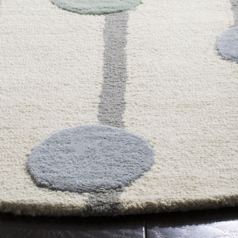 Santario Handmade Tufted Wool Cream/Brown/Blue/Orange/Green Rug, Round 5'