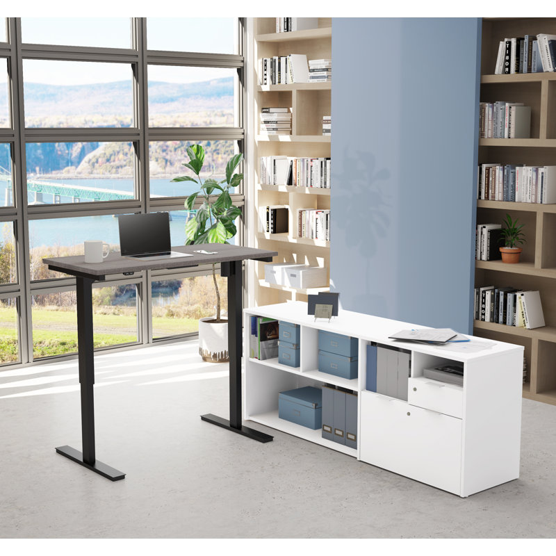 Azpurua Adjustable L-Shaped Standing Desk, Bark Gray & White