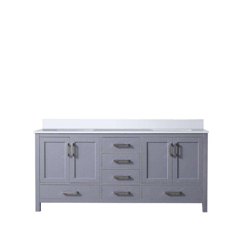 Meuble-lavabo double avec comptoir en quartz, Gris foncé