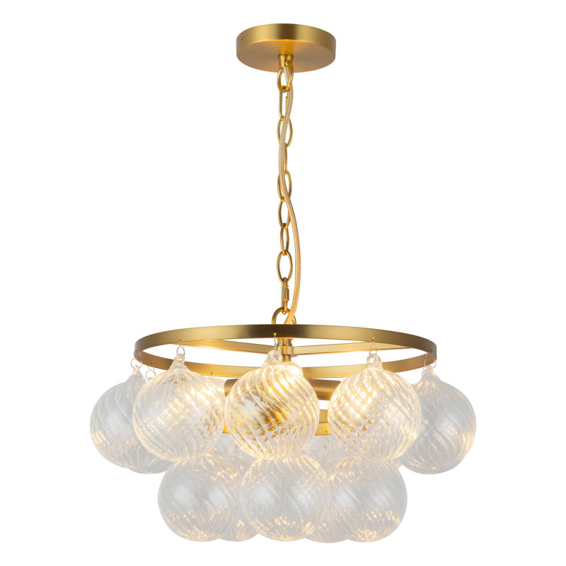 Lustre en or brossé 18 po Aahil avec verre côtelé transparent, Clear Ribbed Glass, Or brossé