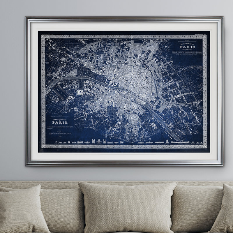 « rétro paris map map », impression, Argent, H 28 po x l 38 po x P 1,5 po