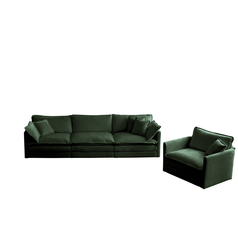 Ensemble de conversation en tissu d'ameublement Jeffille, Chenille verte
