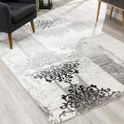Tapis gris / beige en oléfine de 6 pi 6 po x 9 pi 4 po Arlenys