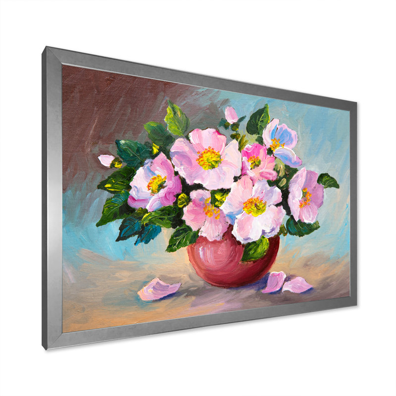 «Still Life Spring Pink Flowers In Vase», reproduction sur toile avec cadre flottant, Impression argent sur toile encadrée