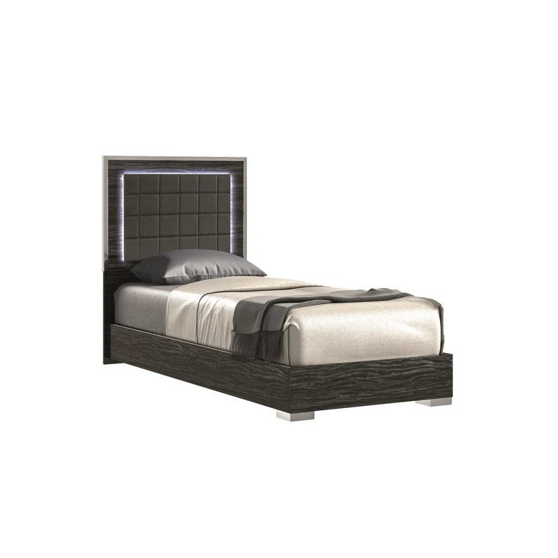 Upholstered Platform Storage Bed, Glossy Gray, Full