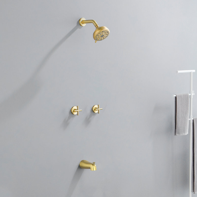 2 Handle Shower Faucet Set With Tub Spout Bathtub Shower Faucet Combo Set Shower System Complete Tub And Shower Trim Kit Wall Mounted Shower Fixtures