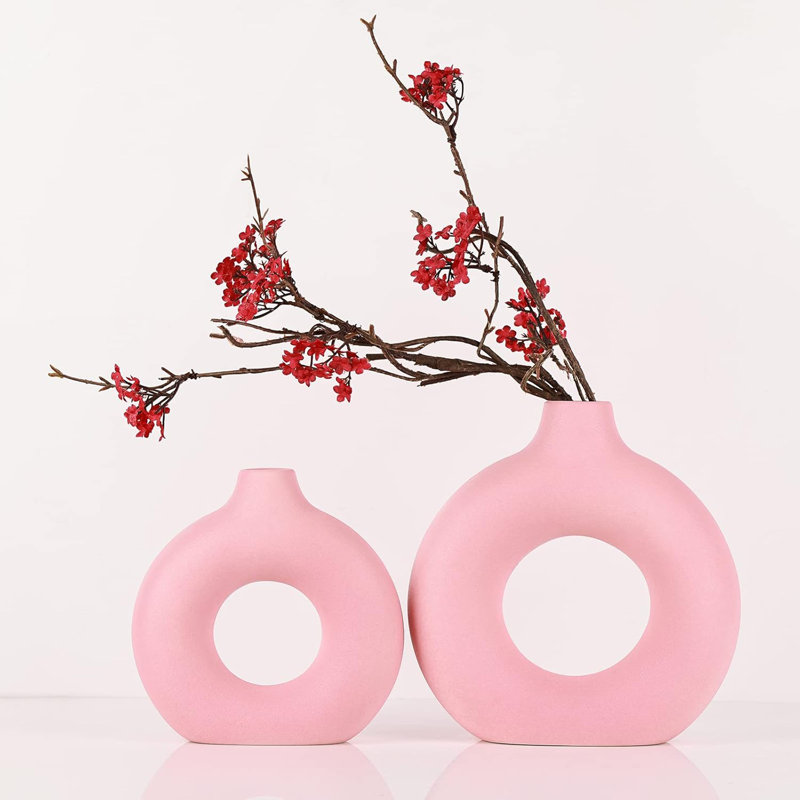 Ensemble de 2 vases en forme de beignet rose