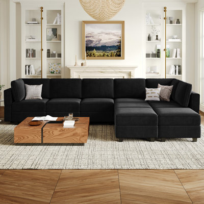 Canapé modulaire en velours réversible 9 pièces avec rangement Wylodene