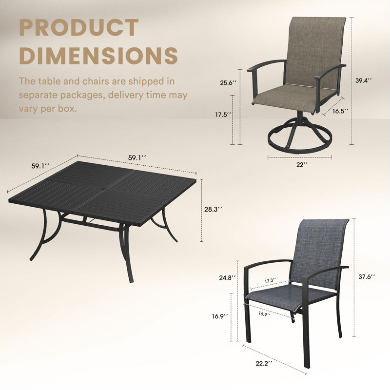 8-Person Outdoor Square Patio Dining Set With Swivel & Stackable Chairs, Black/Brown/Black