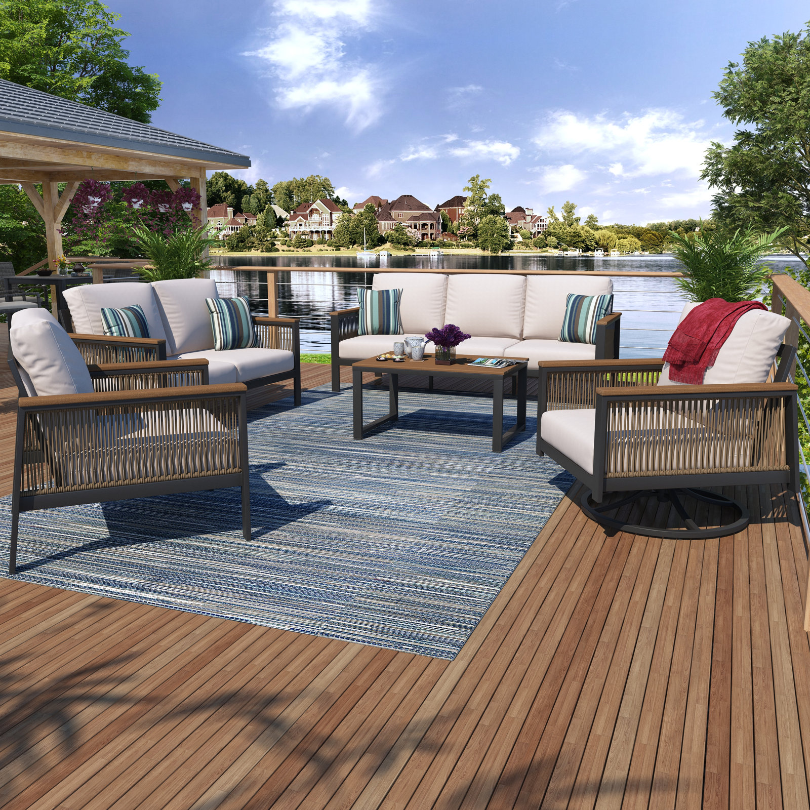 Townsend 7-Person Sunbrella® Patio Seating Group, Canvas White/Rope Brown