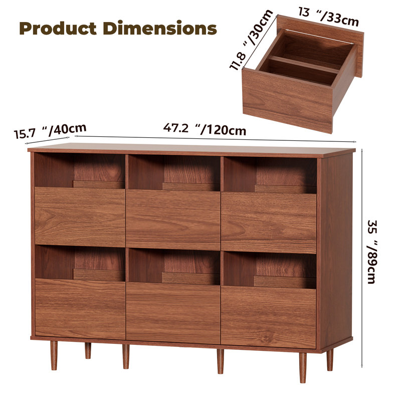 Mid-Century Record Player Stand with Vinyl Storage, Large Media Cabinet with Drawers for Living Room