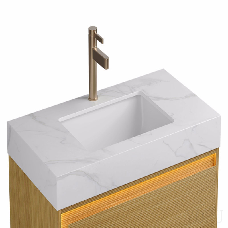 Comptoir en pierre frittée de 91 cm (36 po) avec lavabo encastré en céramique blanche, sans robinetterie ni meuble, blanc Carrara