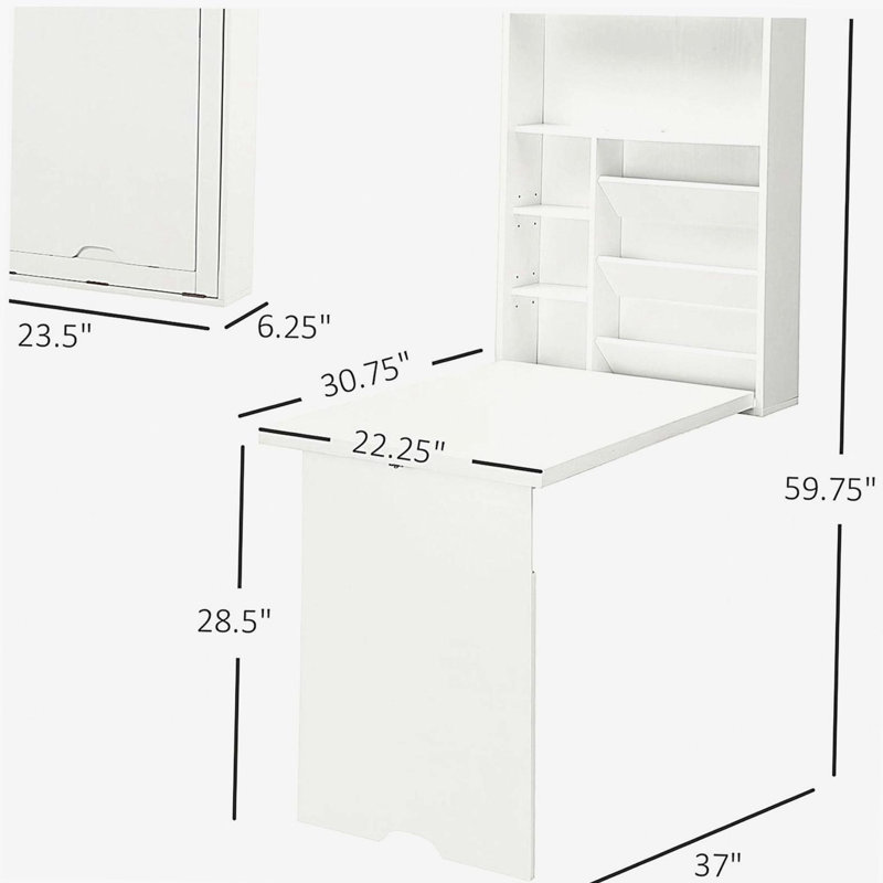 Bureau convertible mural pliable, bureau flottant multifonctionnel avec tablette de rangement pour bureau personnel, blanc