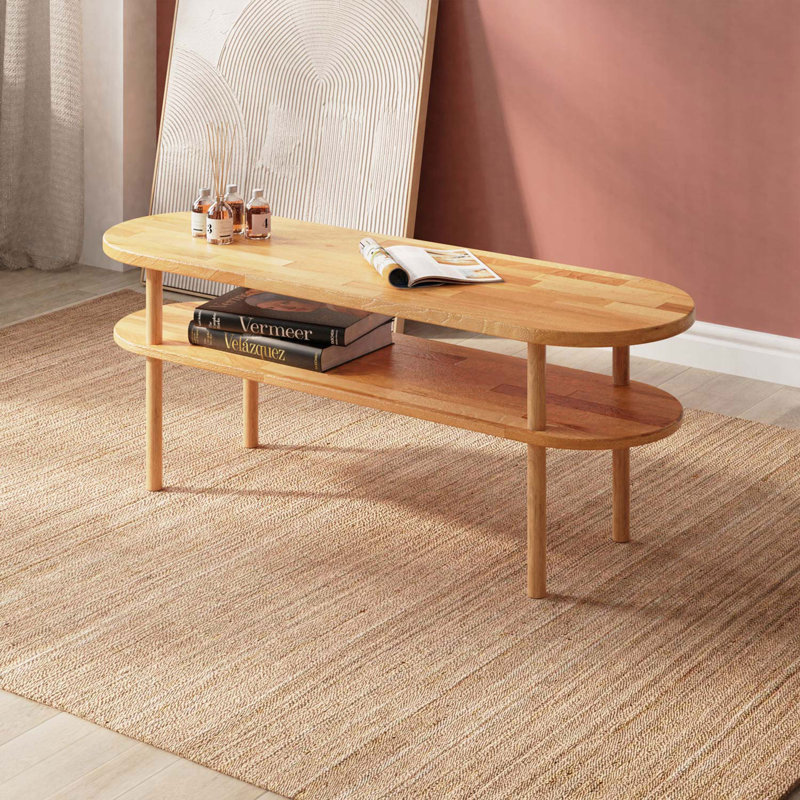 Malibu Solid Wood Oval Coffee Table in Solid Beech Wood for Living Room or Office, 17.4'' H x 47.2'' L x 14.9'' W