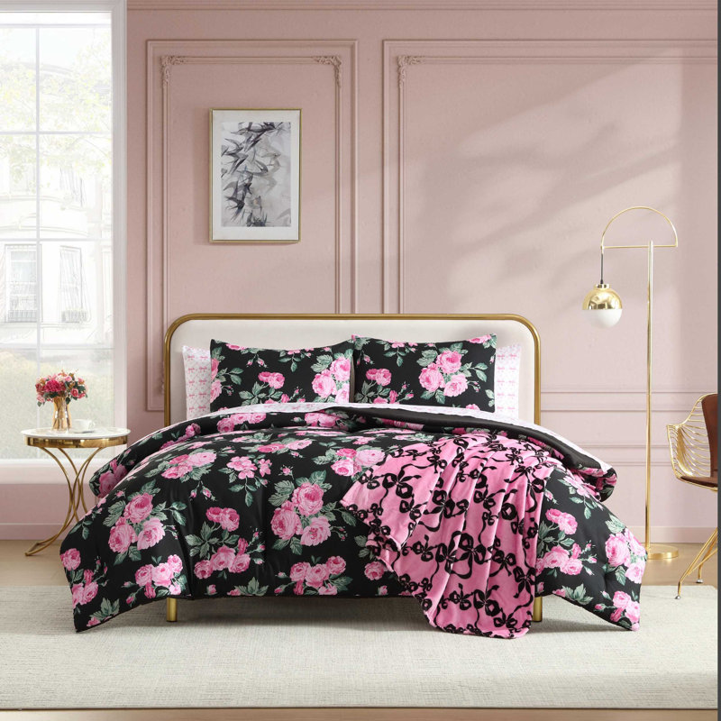Ensemble d'édredon rose réversible Betsey Johnson, Édredon grand + 7 articles supplémentaires