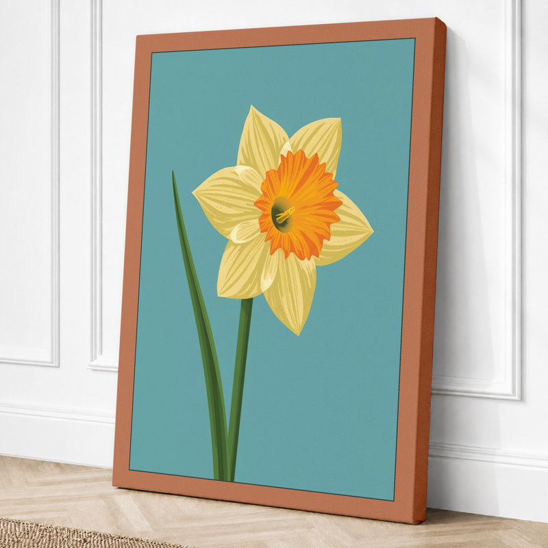 Daffodil in Bloom Botanical - Wrapped Canvas, 30x20 - 76.2 x 50.8 cm, Terracotta Border