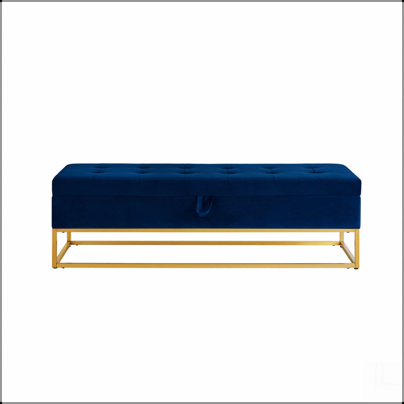 Base de lit en métal 58,6 po avec velours de rangement, Marine
