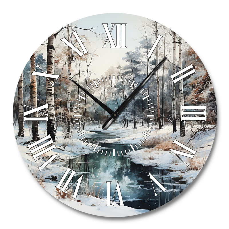 Rivière en forêt, paysage d'hiver - horloge murale, Grand