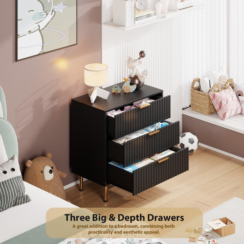 70.1cm W 3 - Drawer Chest of Drawers, Black