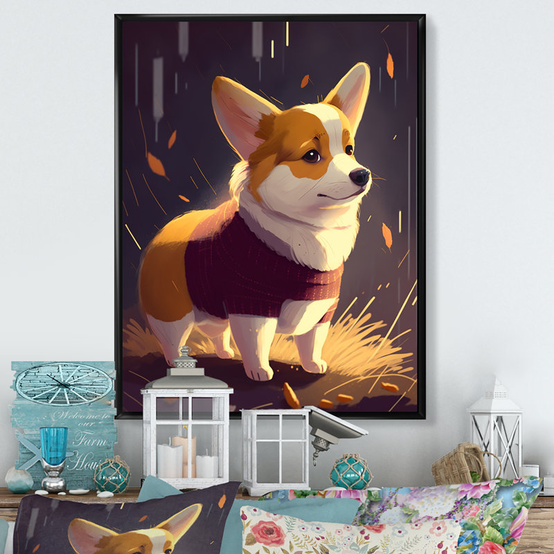 «Cute Little Corgi Dog», reproduction sur toile, L 12 po x H 20 po, Cadre flottant noir