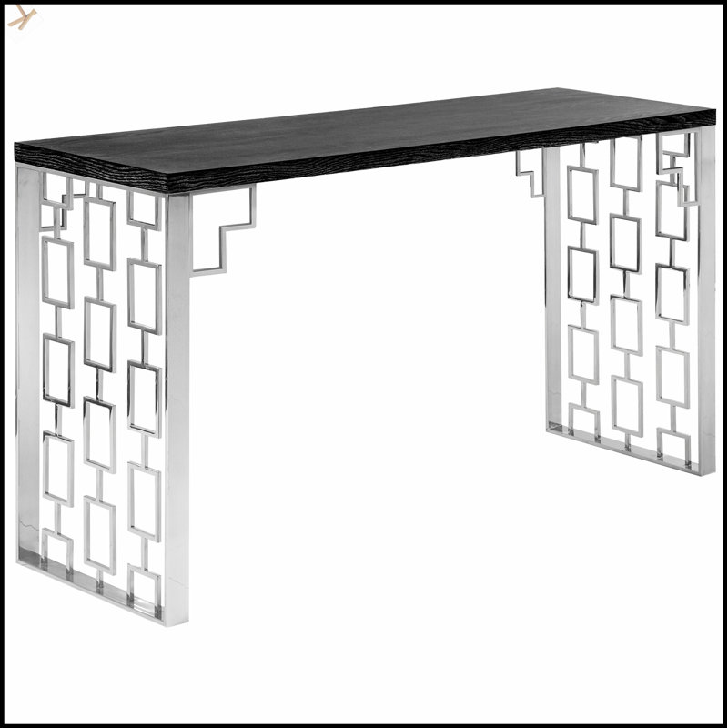 Console Xenith avec placage de frêne et acier inoxydable, parfaite pour les intérieurs modernes et minimalistes.