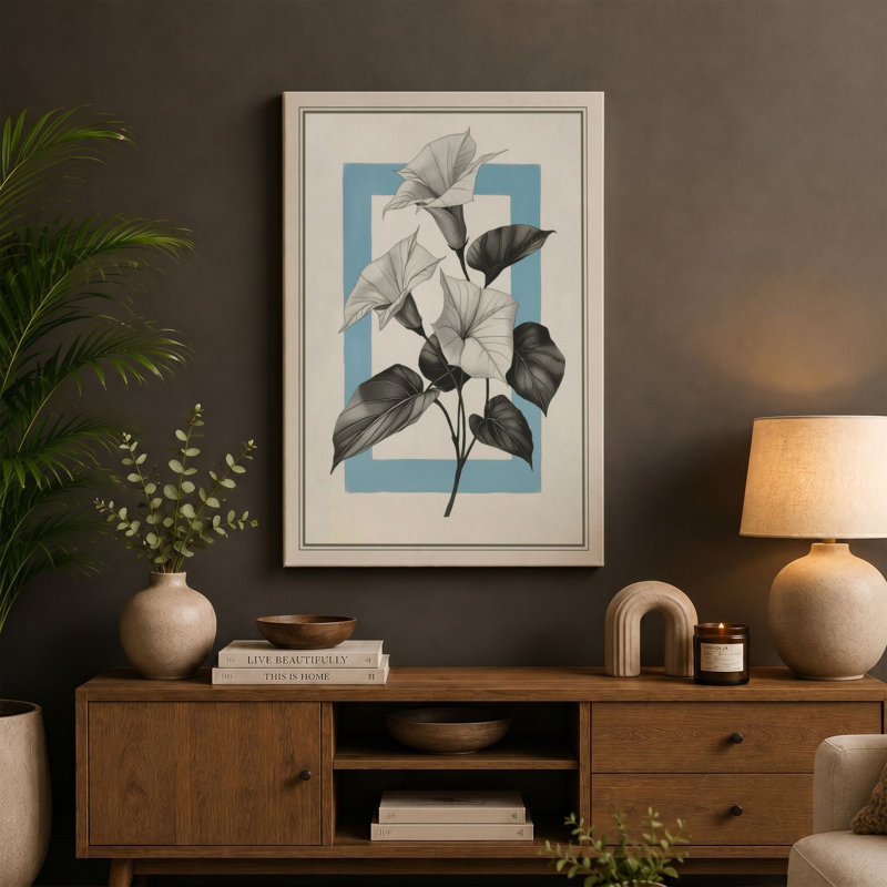 Blooms in Blue Botanical - Wrapped Canvas, 24x16 - 61.0 x 40.6 cm, Black Border