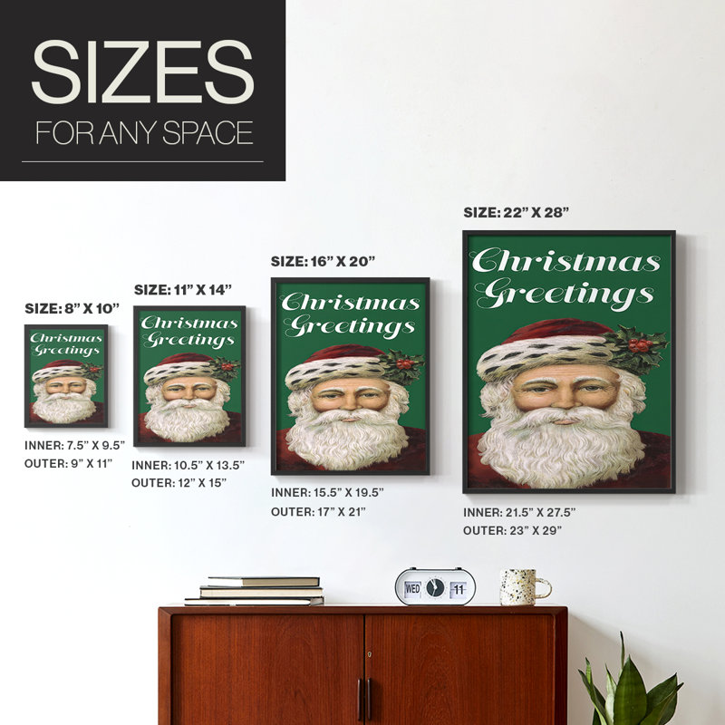«Retro Santa Claus I», reproduction encadrée - bois massif, H 11 po x l 9 po, Noir, noir, noir, noir
