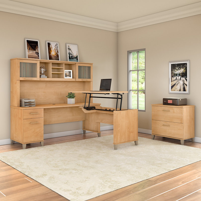 Magomed Piece Standing Desk Office Set, Maple Cross
