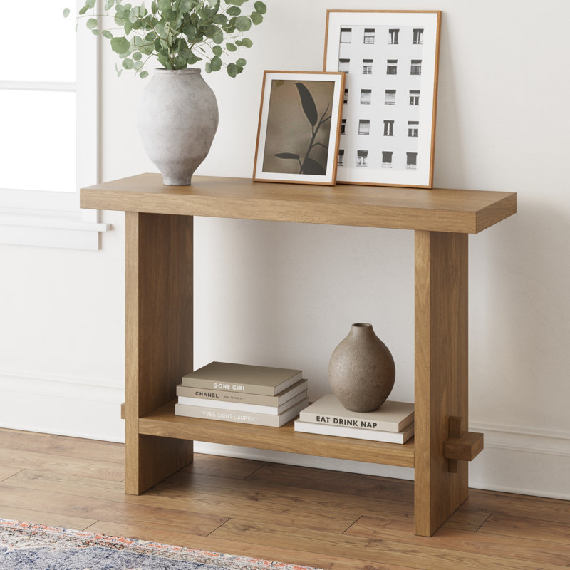 Samar 40" Farmhouse 2-Tier Console Table, Light Brown