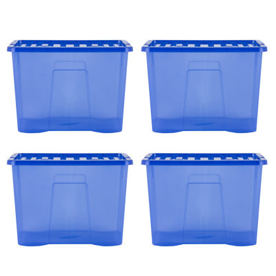 Wham Crystal 80L Plastic Storage Box Pack of 4 Tint Spectrum Blue