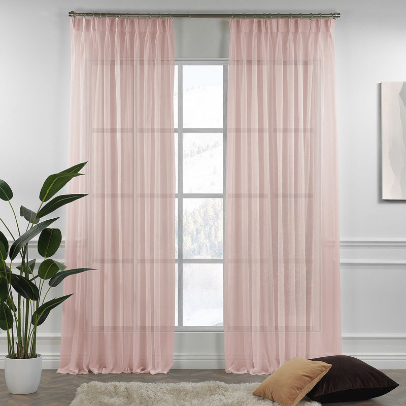 Sheer Single Curtain Panel, 190cm Width x 145cm Drop, Pink