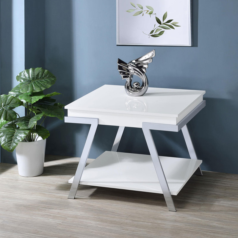 Rectangular Side End Table White High Gloss