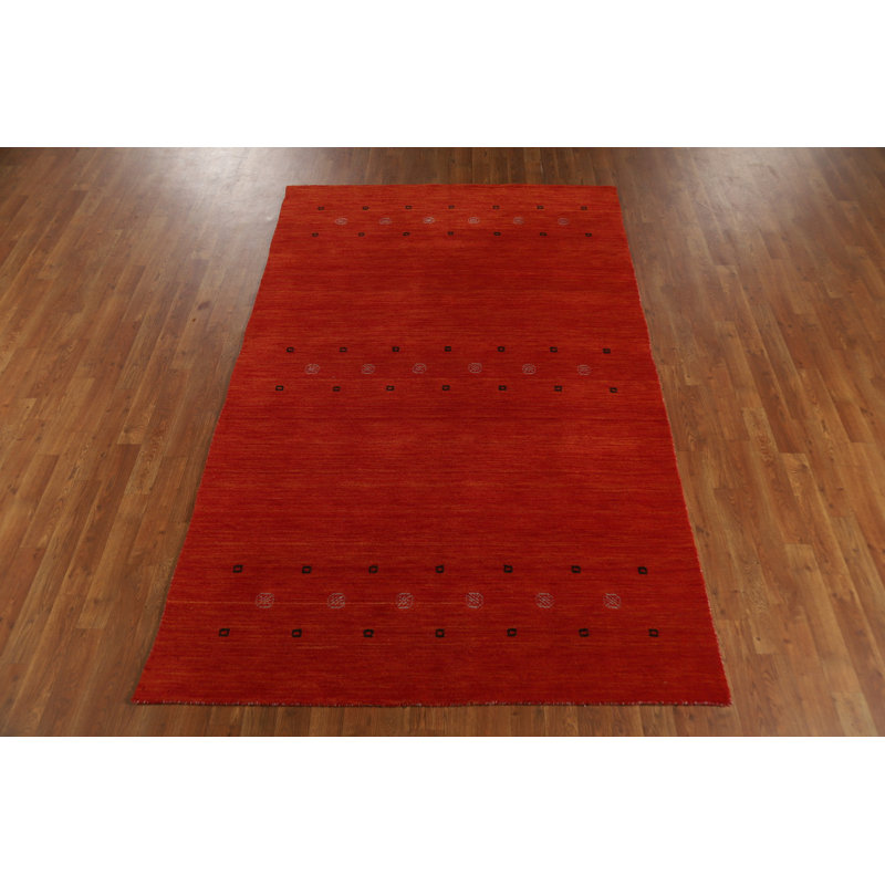 Tapis orange en laine orange de style Gabbeh 5 x 8