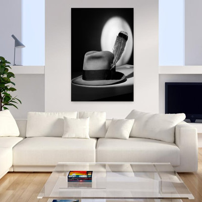 1940S Fedora Hat With Feather In Band In Spotlight Symbolic Feather In Your Cap Classic Retro Vintage Wall Art