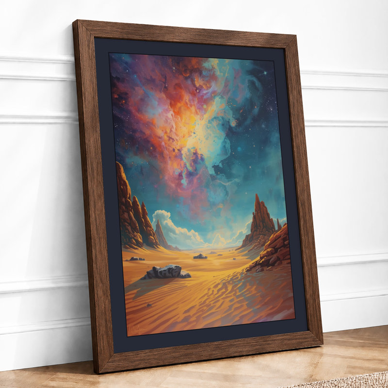 Desert Under Cosmic Sky Fantasy & Sci-Fi - Framed Print, A2 - 59.4 x 42.0 cm, Walnut