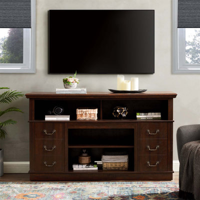 Meuble télé rétro avec rangement pour téléviseur de 65 po ou moins, design moderne Mid-Century, tablettes et armoires spacieuses, gestion des câbles, finition espresso