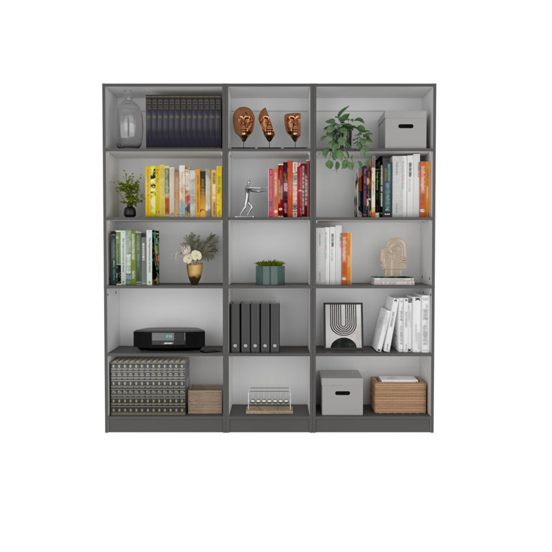 Bibliothèque Bkhome, H 71,1 po x l 67 po x P 11,7 po, 3, Blanc / Gris