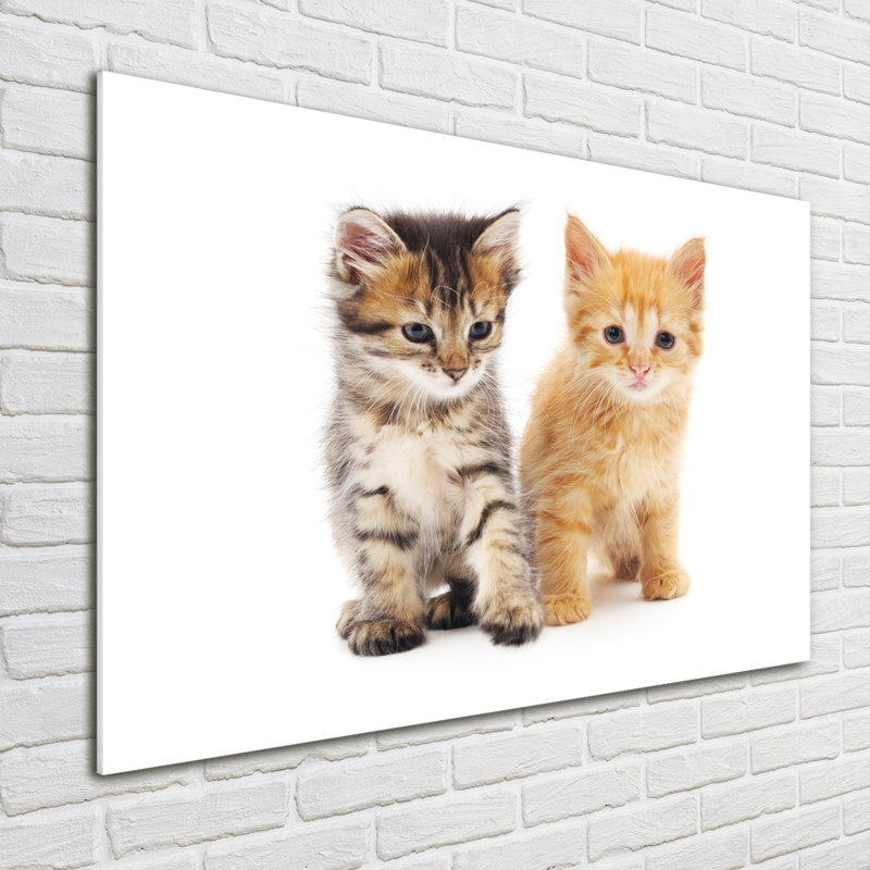 Glass Print Wall Art 100X70cm Image Printed On Glass Decorative Wall Picture Behind Toughened / Tempered Safety Real Glass For Kitchen & Living Room Theme:Brown And Red Cat