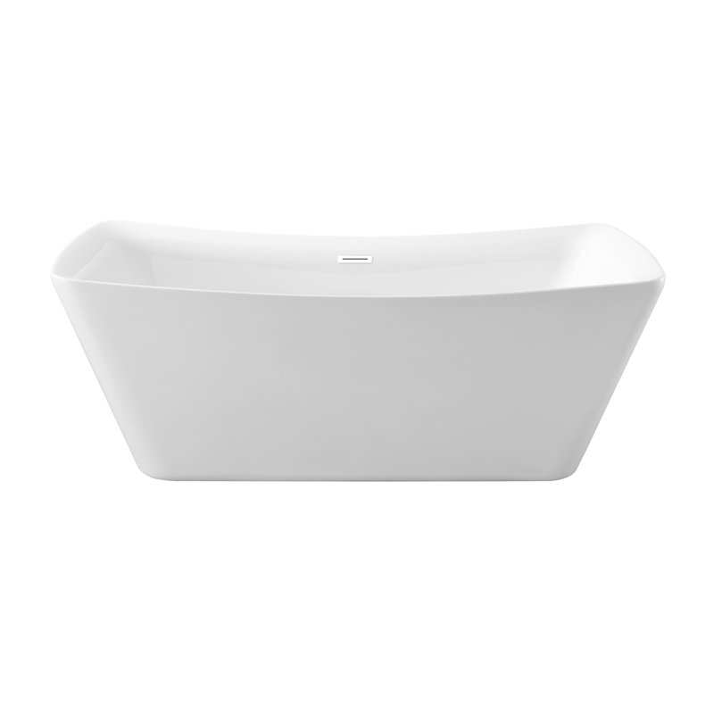 70" Streamline Freestanding Soaking Acrylic Bathtub With Drain and Bamboo Tray, Glossy White