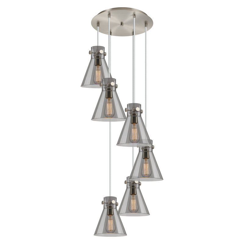 Luminaire suspendu 6 lumières Amrith, Gris fumée clair, Nickel satiné brossé