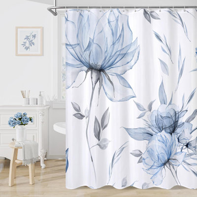 Rideau de douche bleu et gris à l'aquarelle Boho